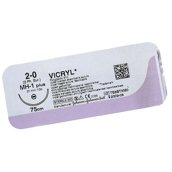 Викрил 4/0 Johnson&Johnson, игла режущая 16мм, окр. 3/8, неокрашенная нить, 45см, 24шт